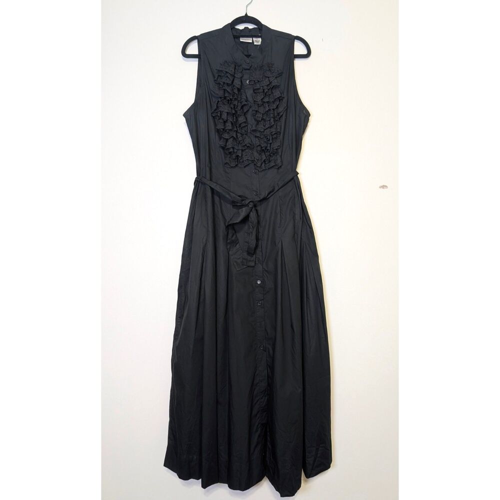 Newport News Black Ruffle Lace Maxi Dress 100% Cotton Cottagecore Romantic 12 - Picture 2 of 7